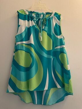 Sleeveless Tunic Top in Teal & Lime Abstract Print